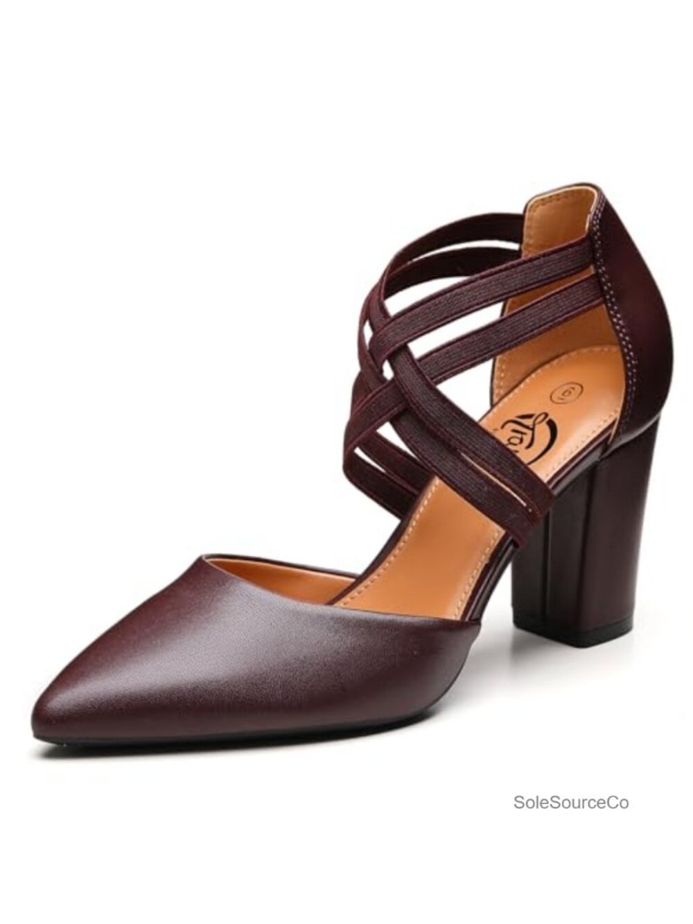 Women's Chunky Block Heel Pumps Pointed Toe Elastic Crisscross Strappy Dress